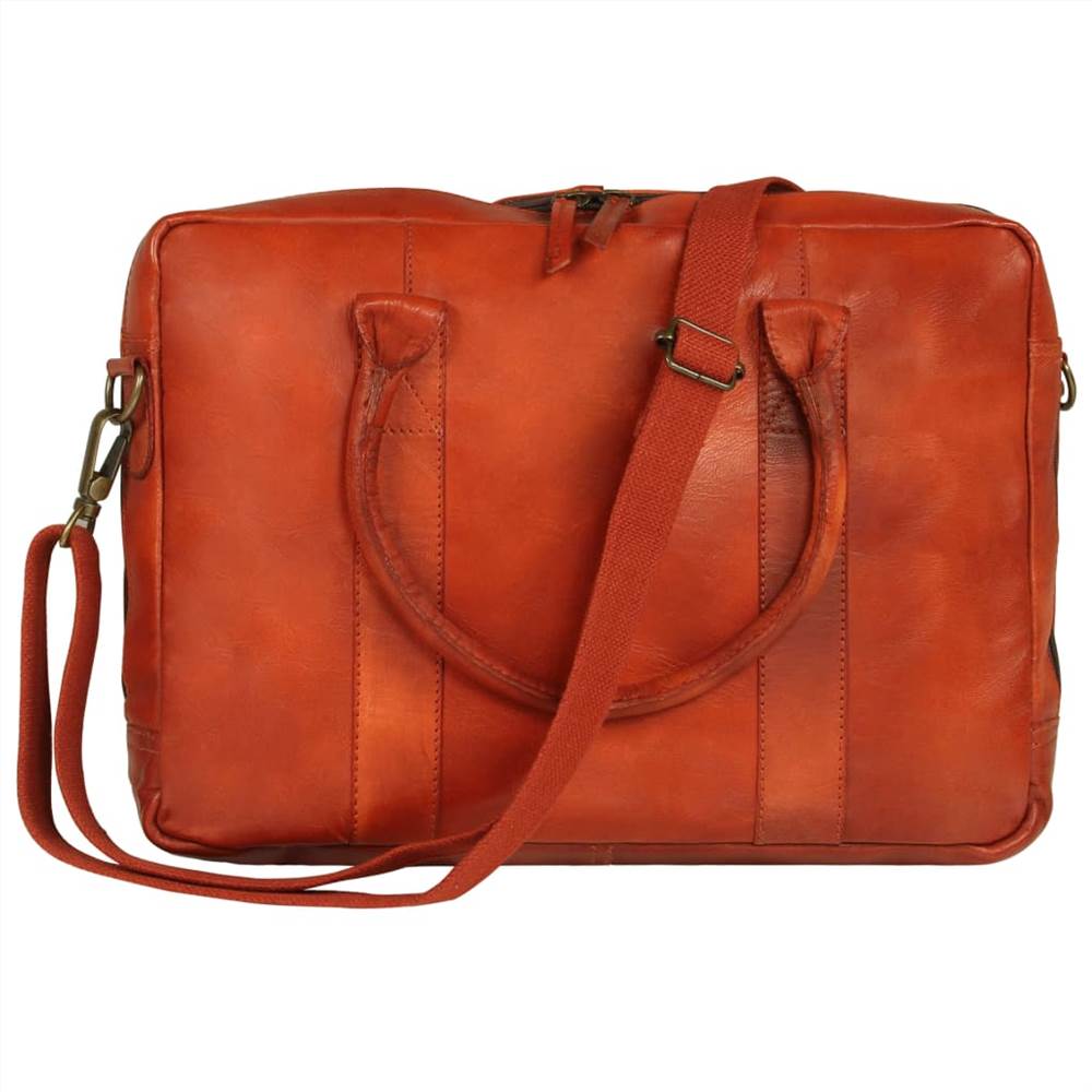 Zippered Laptop Bag Real Leather Tan