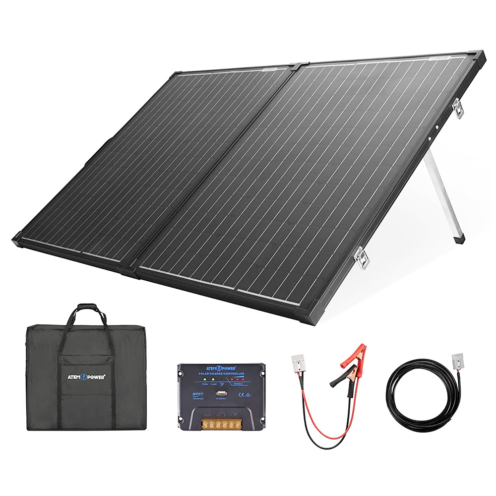 ATEM POWER 160W Portable Monocrystalline Solar Panel Without Glass 20A MPPT Controller with USB Output for RV Camping