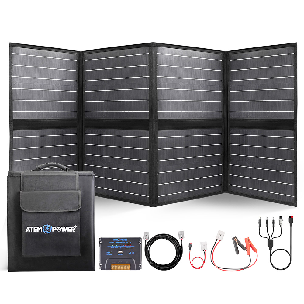 ATEM POWER 200W Portable Monocrystalline Solar Panel with 20A MPPT Charger Controller for Outdoor RV Boat Camping