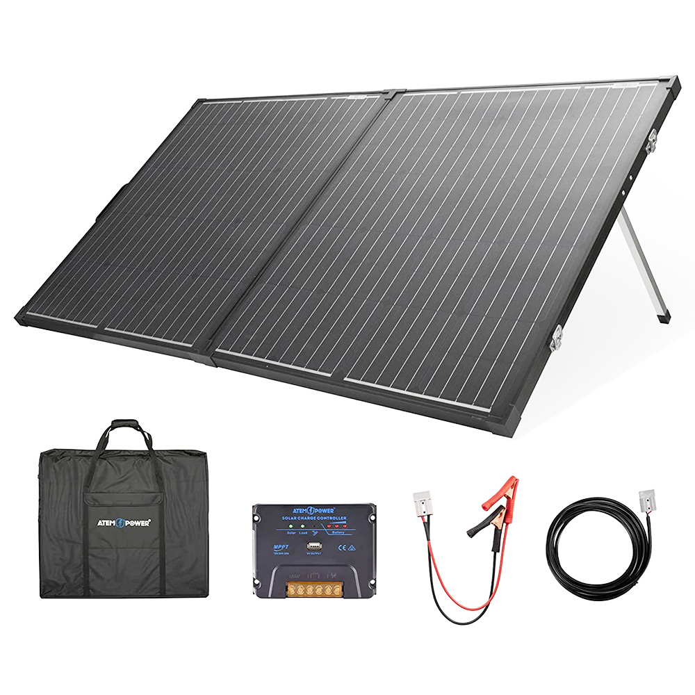 ATEM POWER 200W Portable Monocrystalline Solar Panel Without Glass 20A MPPT Controller with USB Output for RV Camping