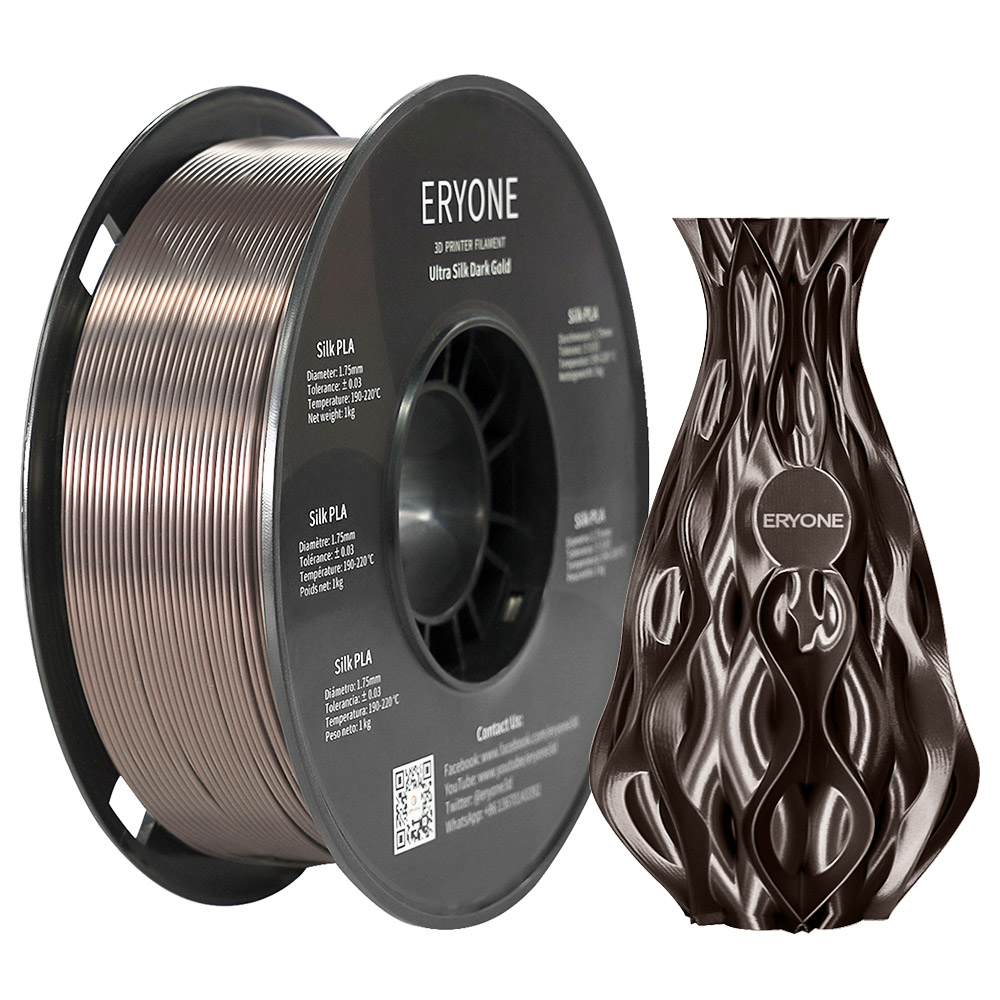ERYONE Ultra Silk PLA Filament pour Imprimante 3D Tolérance 1.75mm 0.03 mm, 1kg (2.2LBS) / Bobine - Or Foncé