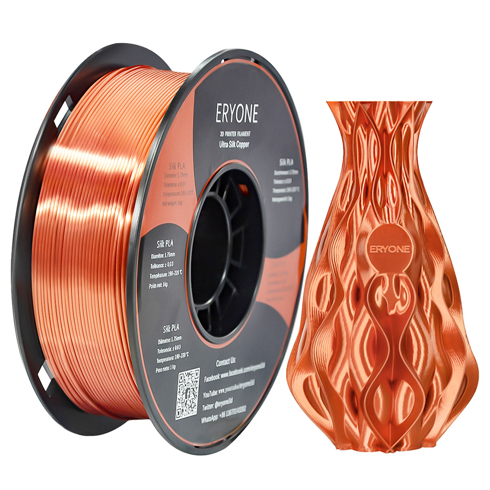 ERYONE Ultra Silk PLA Filament pour Imprimante 3D Tolérance 1.75mm 0.03 mm, 1kg (2.2LBS) / Bobine - Cuivre