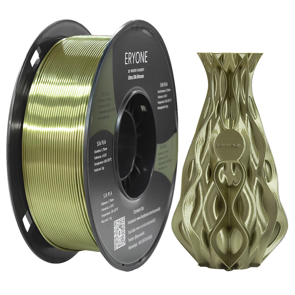 ERYONE Ultra Silk PLA Filament pour Imprimante 3D 1.75mm Tolérance 0.03 mm, 1kg (2.2LBS) / Bobine - Bronze
