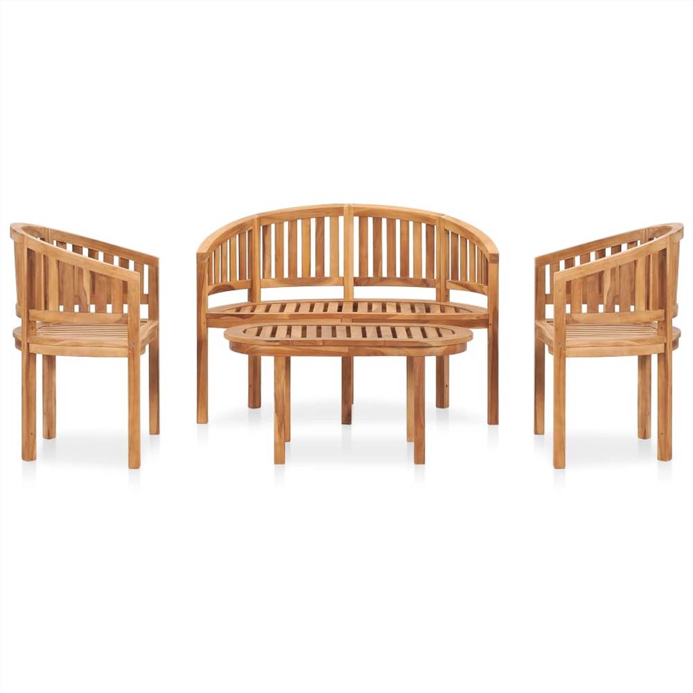 4 Piece Banana Garden Lounge Set Solid Teak Wood