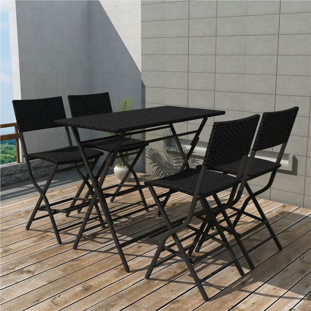 

5 Piece Folding Outdoor Dining Set Steel Poly Rattan Black