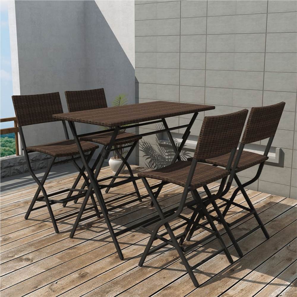 

5 Piece Folding Outdoor Dining Set Steel Poly Rattan Brown