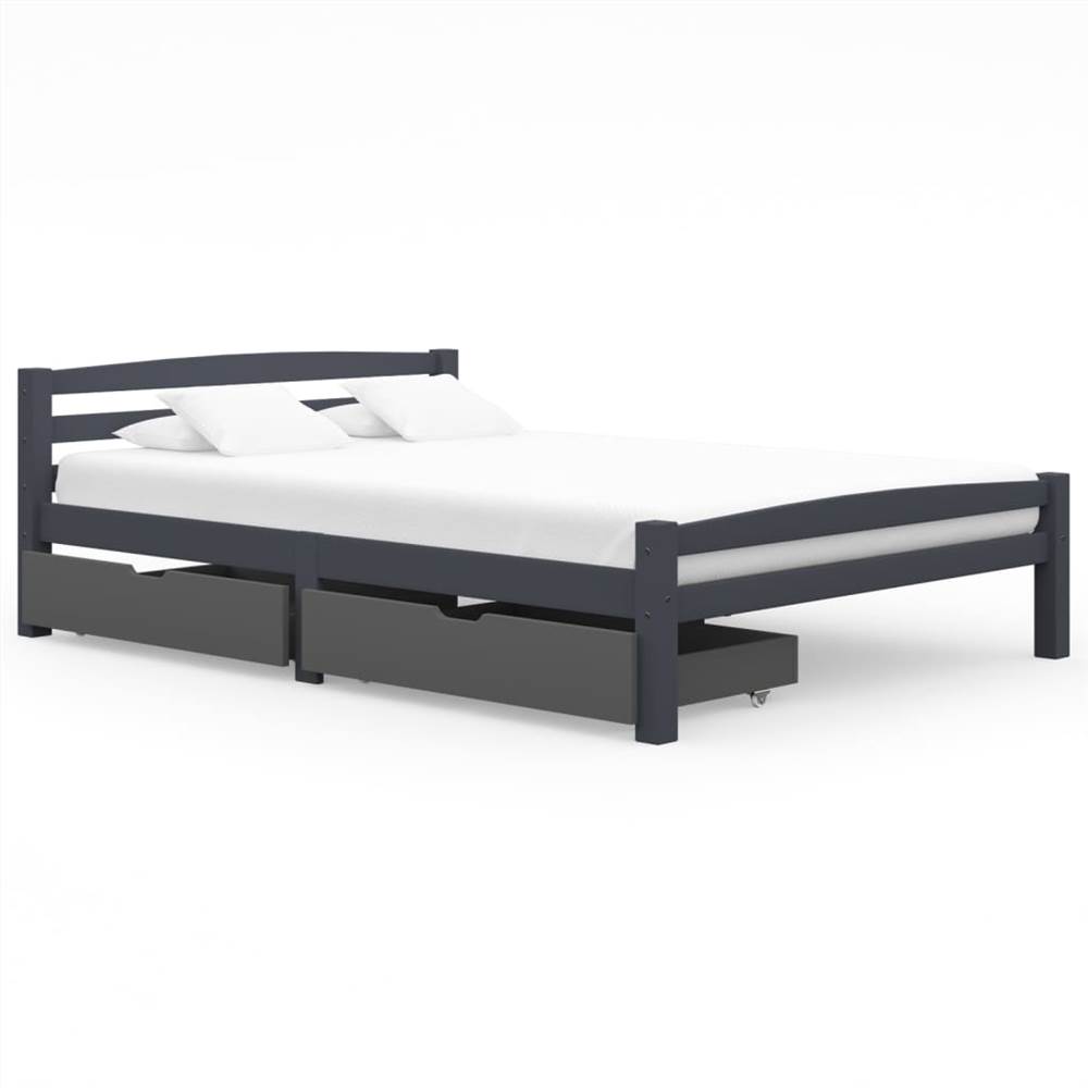

Bed Frame with 2 Drawers Dark Grey Solid Pinewood 140x200 cm