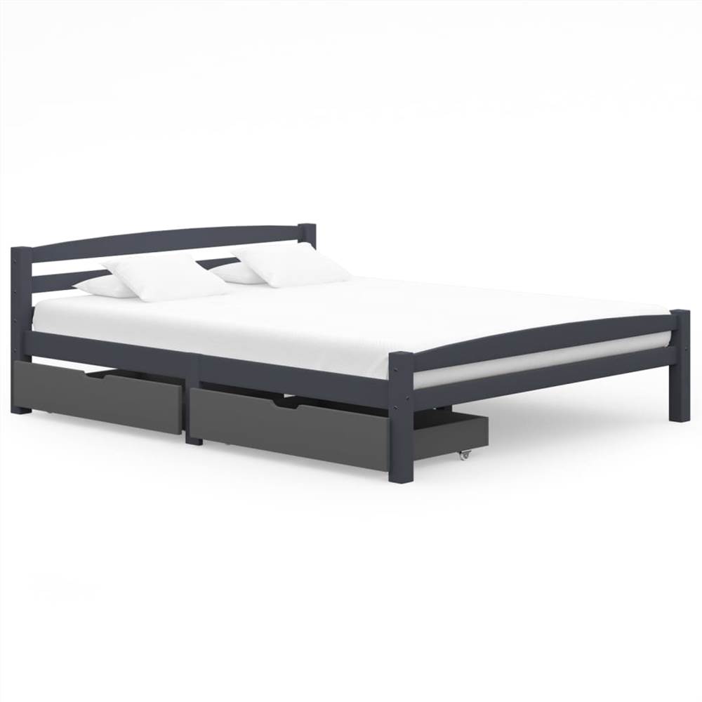 

Bed Frame with 2 Drawers Dark Grey Solid Pinewood 160x200 cm