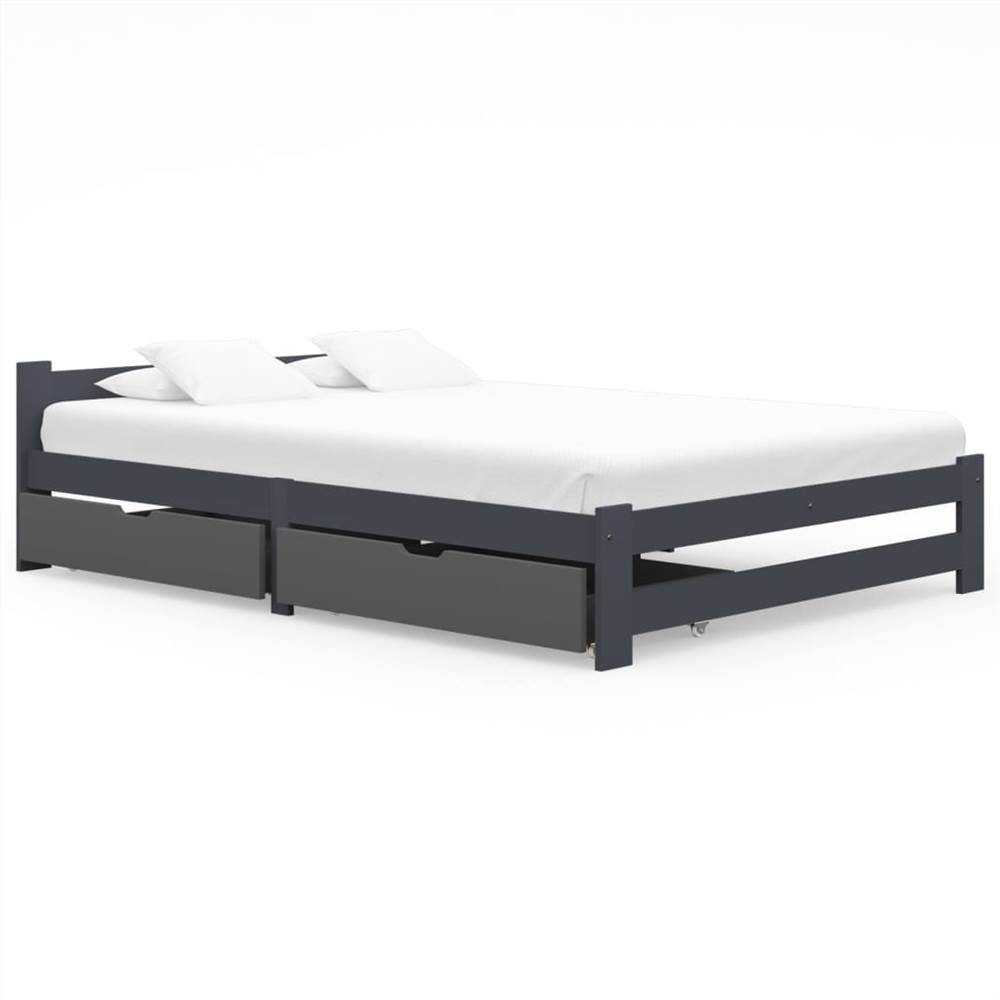 

Bed Frame with 2 Drawers Dark Grey Solid Pinewood 180x200 cm