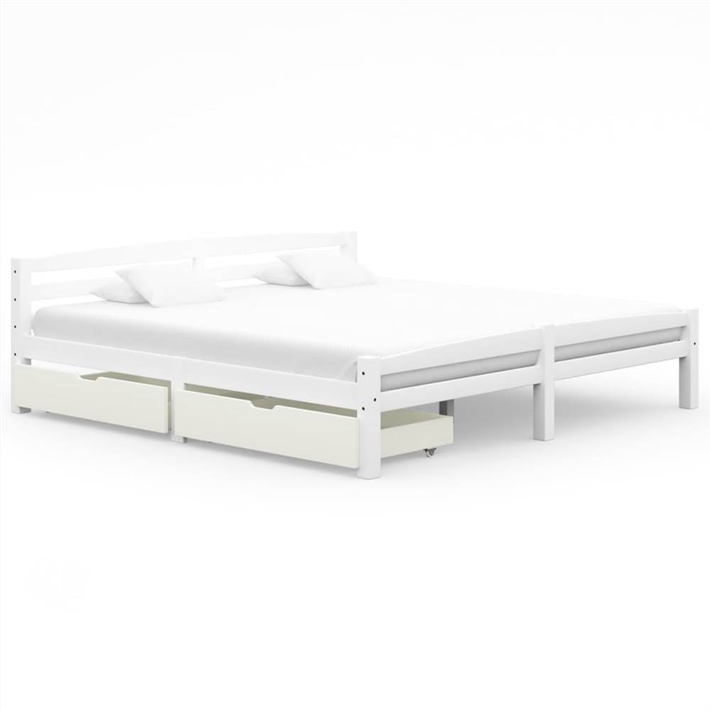 

Bed Frame with 2 Drawers White Solid Pinewood 180x200 cm