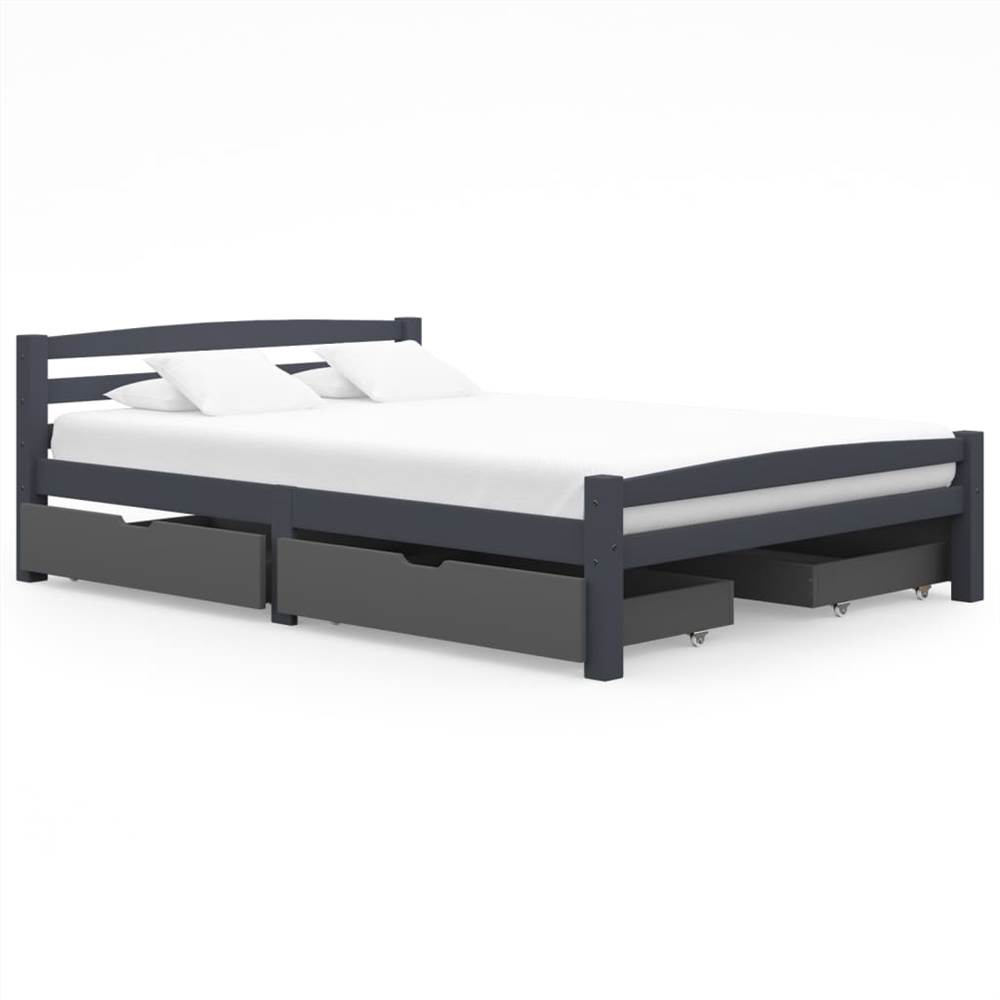 

Bed Frame with 4 Drawers Dark Grey Solid Pinewood 140x200 cm
