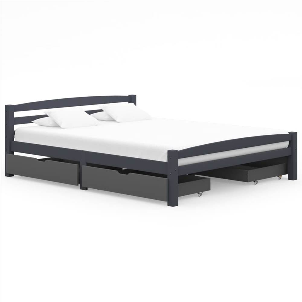 

Bed Frame with 4 Drawers Dark Grey Solid Pinewood 160x200 cm