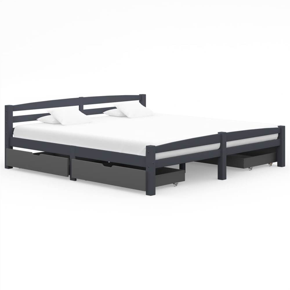 

Bed Frame with 4 Drawers Dark Grey Solid Pinewood 180x200 cm