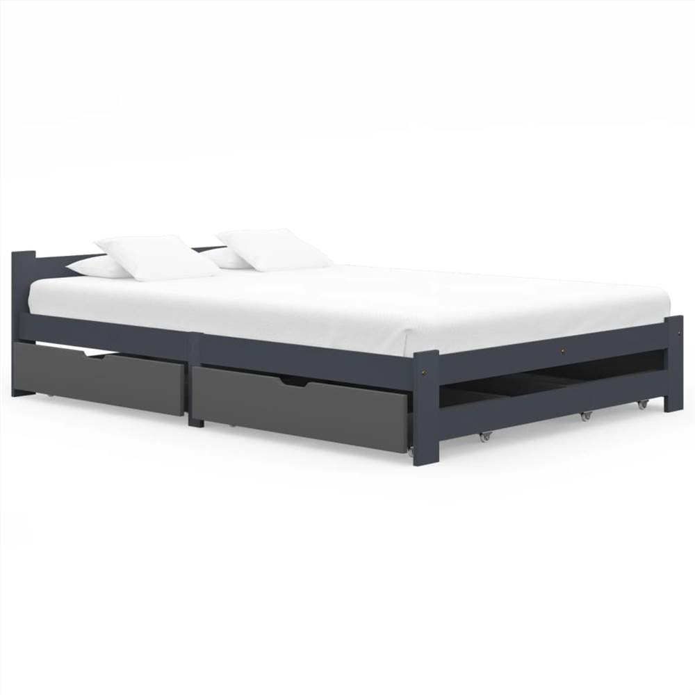 

Bed Frame with 4 Drawers Dark Grey Solid Pinewood 180x200 cm