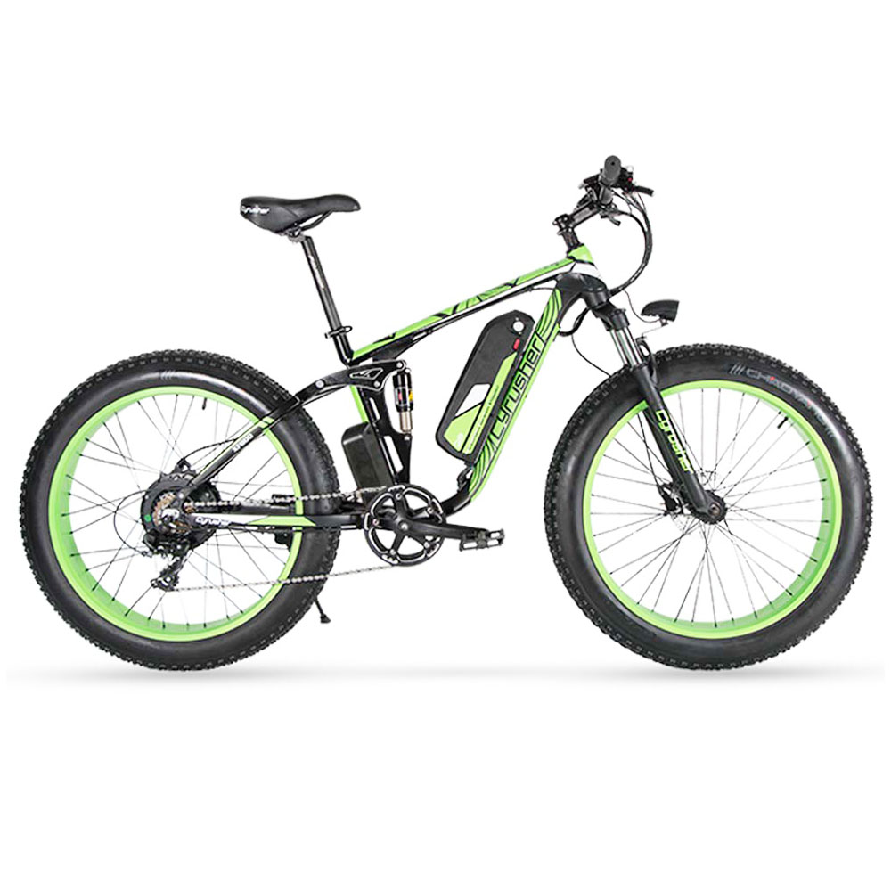 Cyrusher XF800 Electric Bike Full Suspension 26'' x 4'' Fat Tires 750W Motor 13Ah Removable Battery 28mph Top Speed - Green