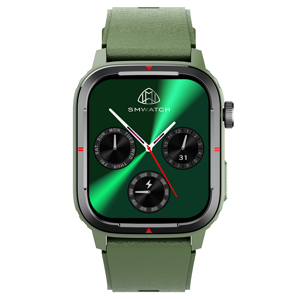 Makibes Q25 Smartwatch Bluetooth Calling Watch 1.7'' Touch Screen Heart Rate SpO2 BP Monitor - Army Green