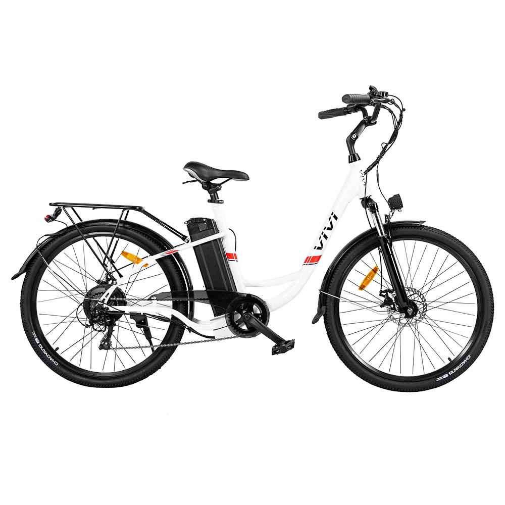 VIVI C26 26 Inch 350W Electric Cruiser City Bike Women Removable 36V Battery with Rear Rack 150kg Max Load - White