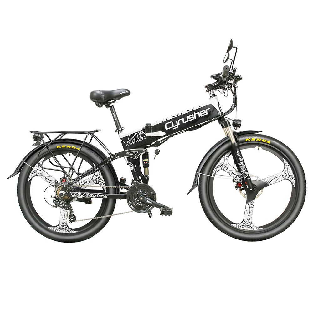 Cyrusher XF770 Bicicletta elettrica pieghevole 500W 48V 10 Ah Batteria nascosta 7 velocità Mountain E-bike - Bianco