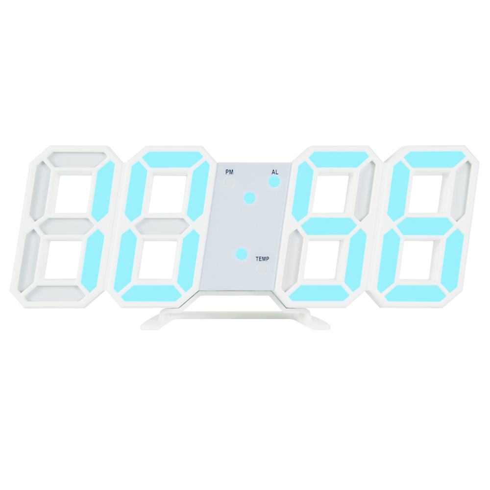 Relógio de parede digital LED 3D com função de memória luminosa inteligente - azul