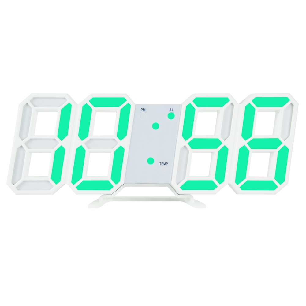 Relógio de parede digital LED 3D com função de memória luminosa inteligente - verde