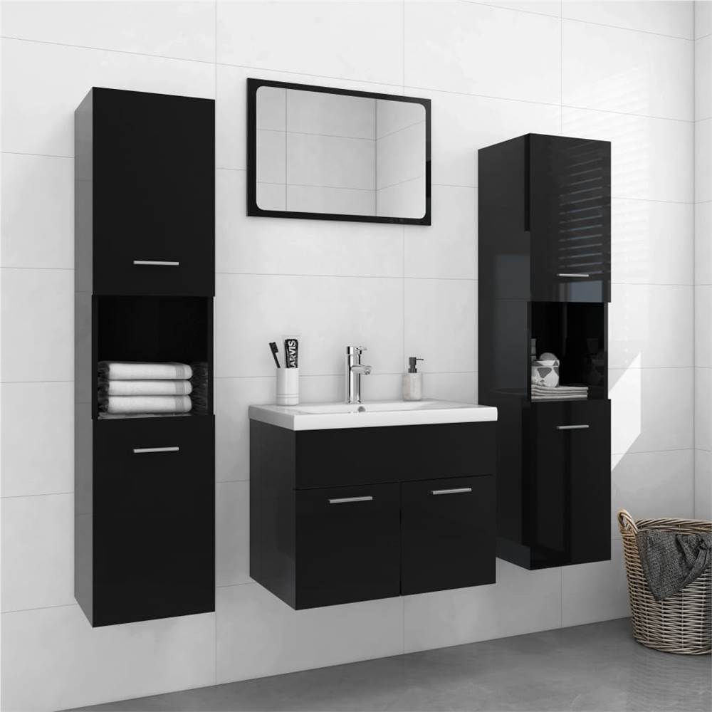 

Bathroom Furniture Set High Gloss Black Chipboard