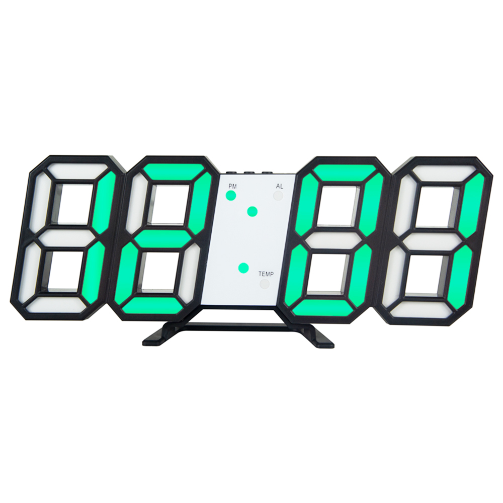 Cyfrowy zegar LED Zegar ścienny 3D z funkcją inteligentnej pamięci świetlnej - zielony