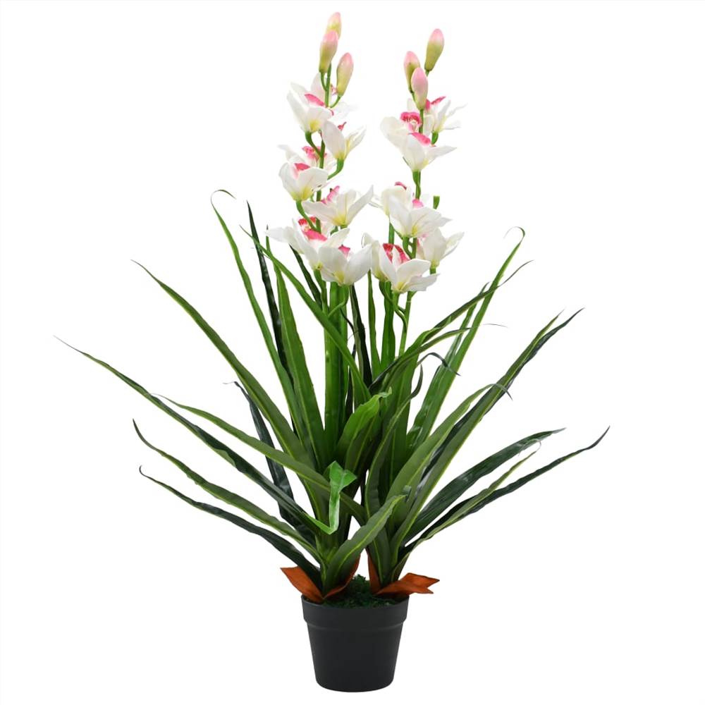 Sztuczna roślina orchidea Cymbidium z doniczką 100 cm zielona