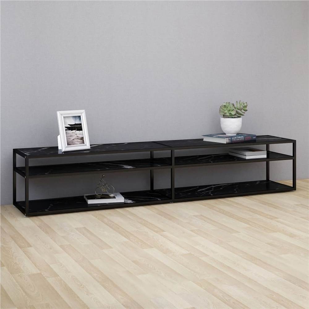 

TV Cabinet Black Marble 220x40x40.5 cm Tempered Glass