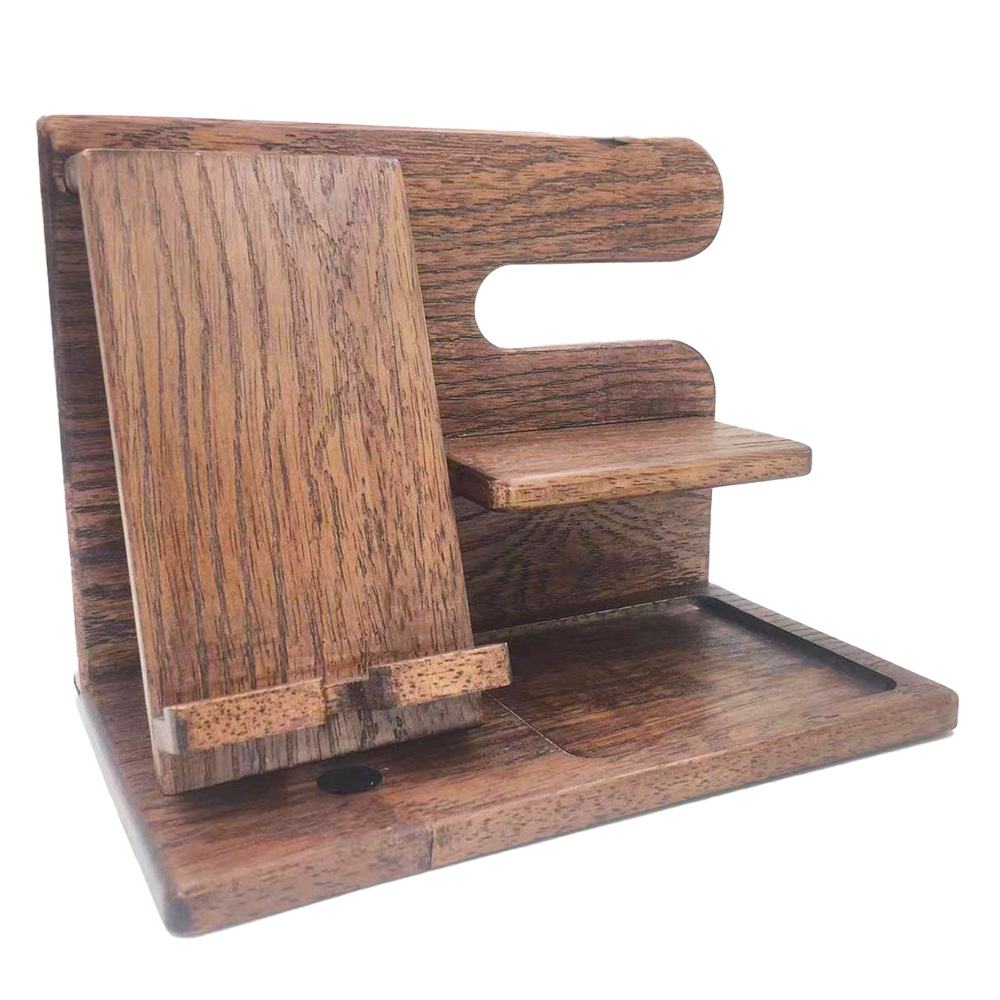 Drewniany stojak na telefon komórkowy ładowanie zegarka stojak wielofunkcyjny stacja dokująca - drewno brązowy