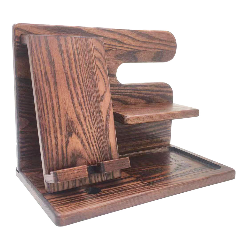 

Wooden Mobile Phone Stand Charging Watch Display Stand Multi-Functional Docking Dock - Brown Ash