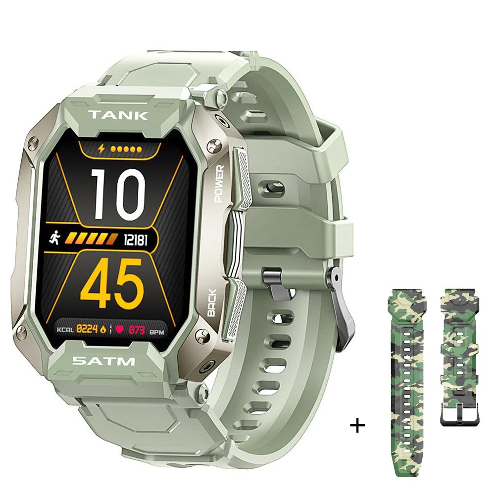 KOSPET TANK M1 Smartwatch 1.72'' Screen SpO2 HR BP Monitor Fitness Tracker IP69 Waterproof Sports Watch + Camouflage Strap - Green