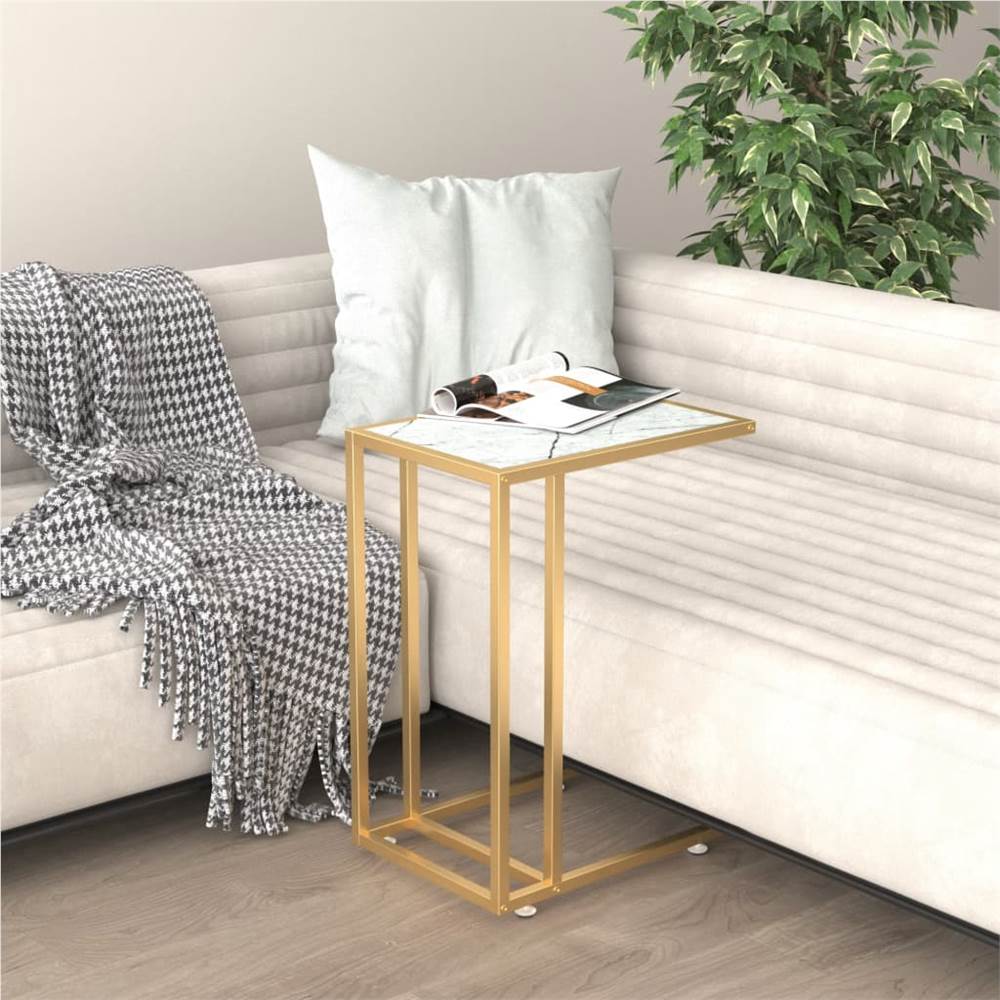 

Computer Side Table White Marble 50x35x65 cm Tempered Glass
