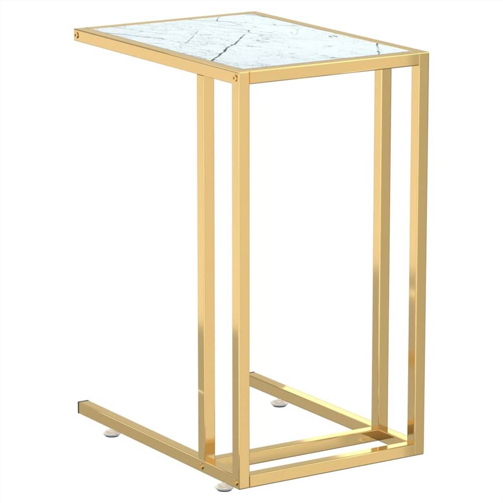 Computer Side Table White Marble 50x35x65 cm Tempered Glass