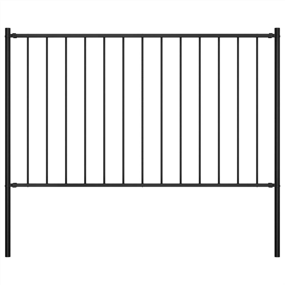 Fence Panel with Posts Powder-coated Steel 1.7x0.75 m Black