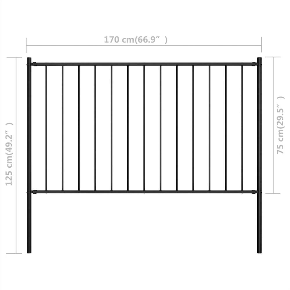 Fence Panel with Posts Powdercoated Steel 1.7x0.75 m Black
