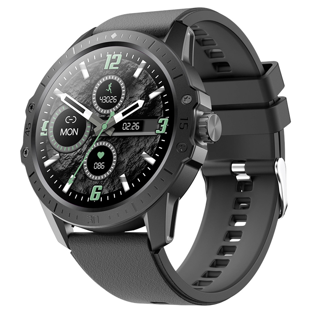 KUMI GW2 Smartwatch 1.32 '' شاشة ملونة عالية الدقة مزودة بتقنية البلوتوث لمراقبة معدل ضربات القلب ومتابعة أوضاع الرياضة المتعددة - أسود