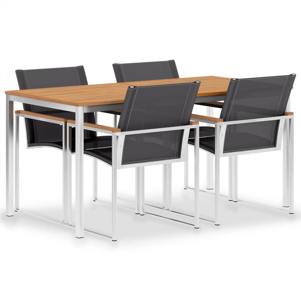 

5 Piece Garden Dining Set Solid Teak Wood and Stainless Steel