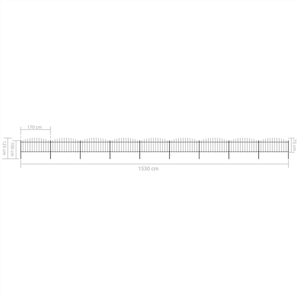 Garden Fence with Spear Top Steel (0.5-0.75)x15.3 m Black