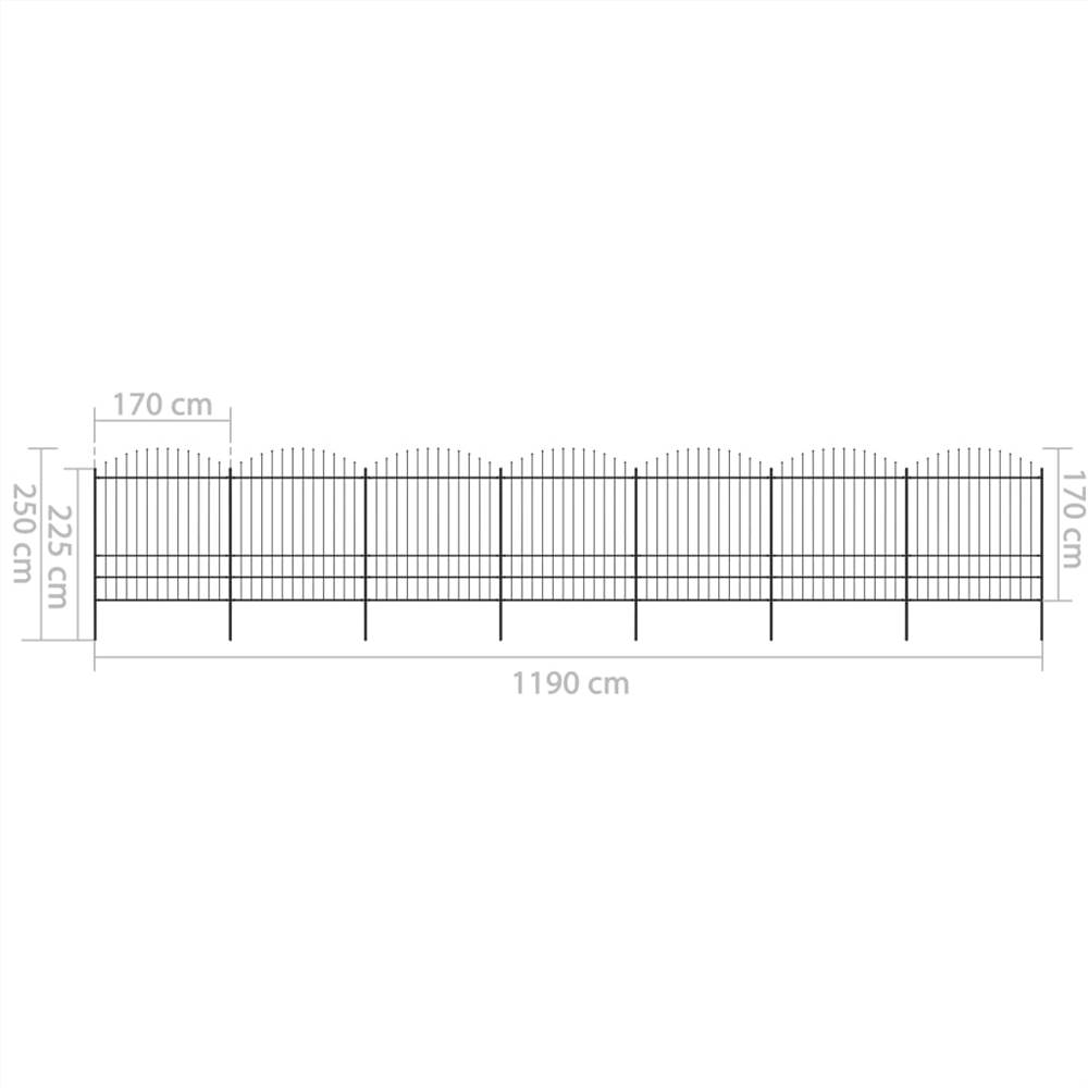 Garden Fence with Spear Top Steel (1.75-2)x11.9 m Black