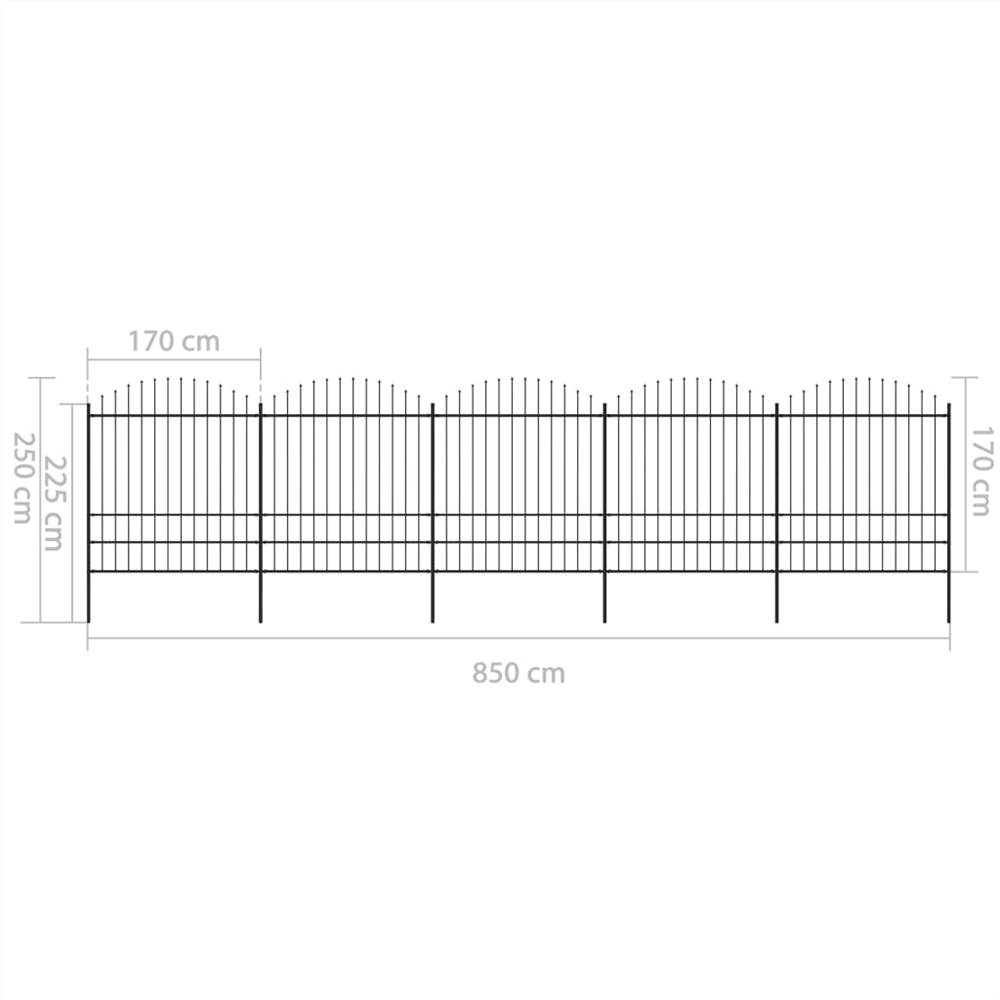 Garden Fence with Spear Top Steel (1.75-2)x8.5 m Black