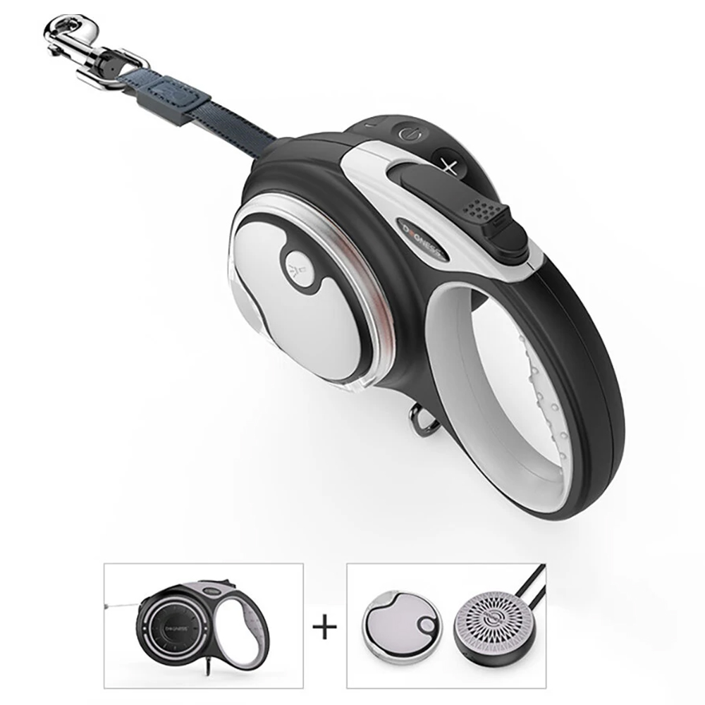 DOGNESS 5m Reflective Retractable Dog Leash One Button Brake Lock Anti-Slip Handle for Puppy Cat Pet Supplies - Gray L
