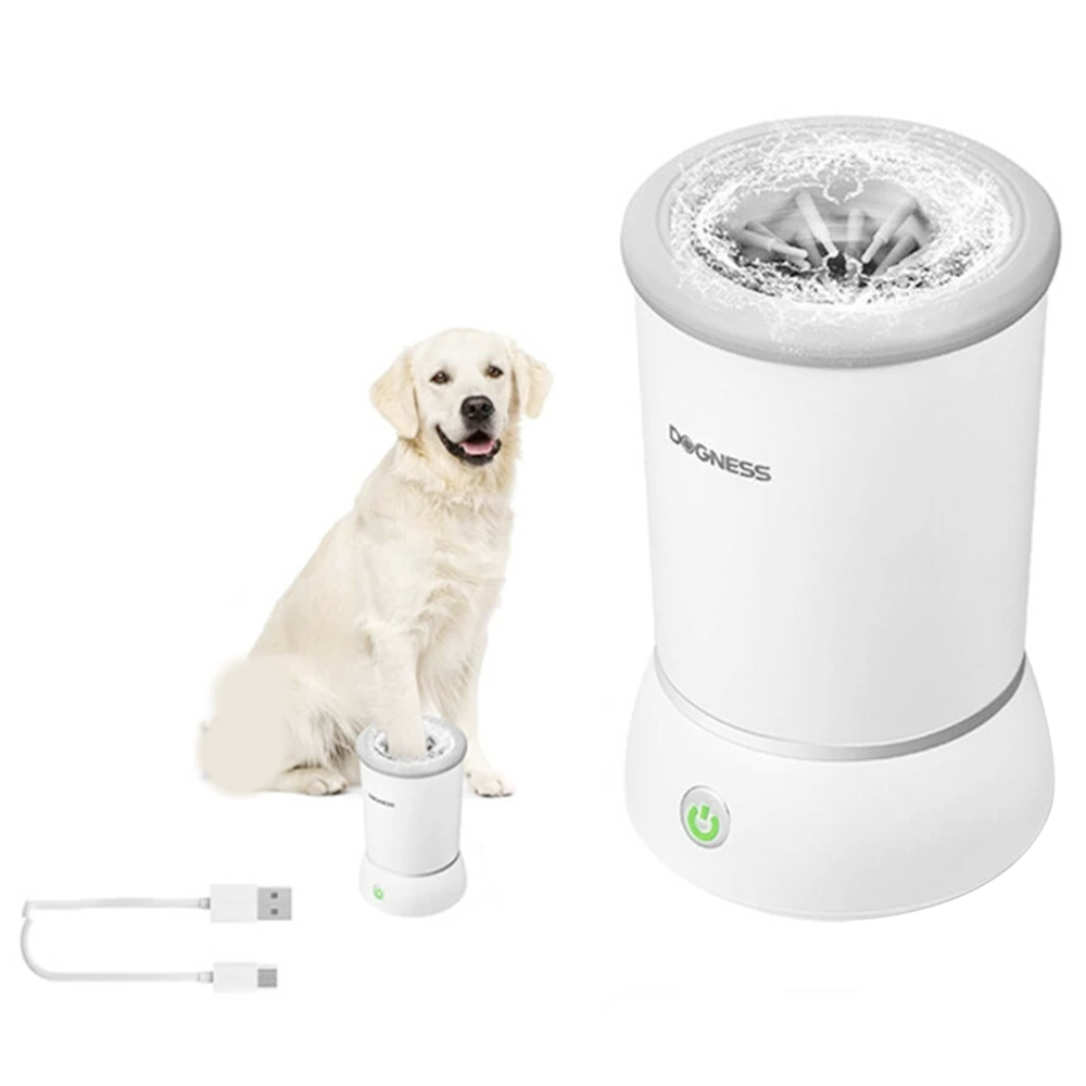 Dogness USB Charging Pet Paws Washer Cup with Soft Silicone Bristles Dog Foot Washing for Puppy Cat - White