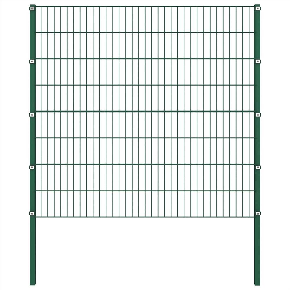 Fence Panel with Posts Iron 17x1.6 m Green