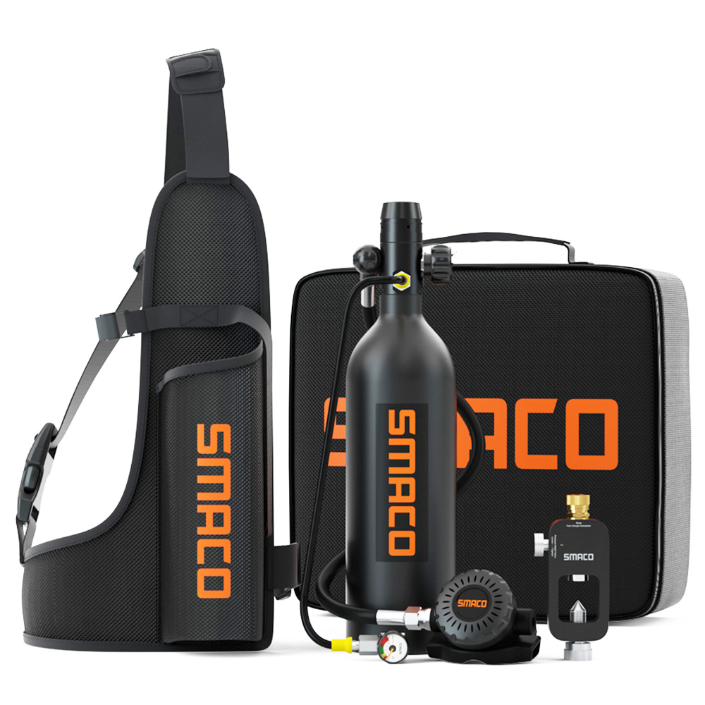 SMACO S400MAX Scuba Tank Diving Gear for Diver 1L Mini Scuba Tank Oxygen Cylinder with 15-20 Mins Emergency Backup Black