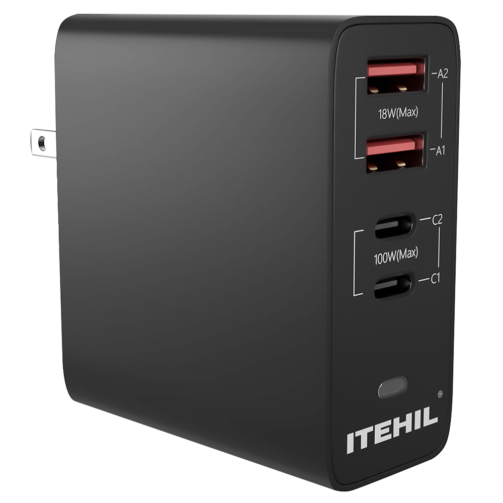 ITEHIL 100W Smart Fast Charger USB-C PD Wall Charger 4 Ports - Black