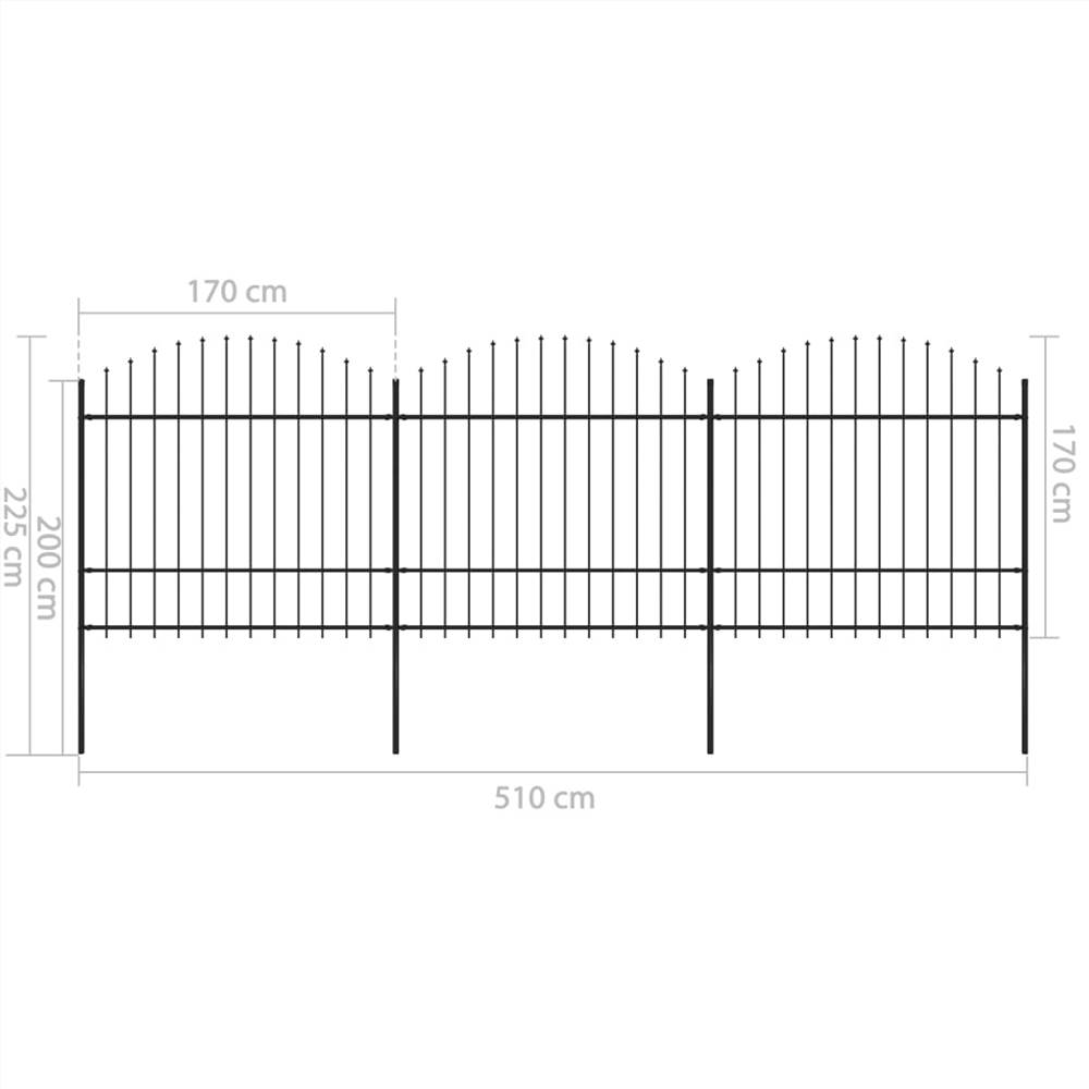 Garden Fence with Spear Top Steel (1.5-1.75)x5.1 m Black