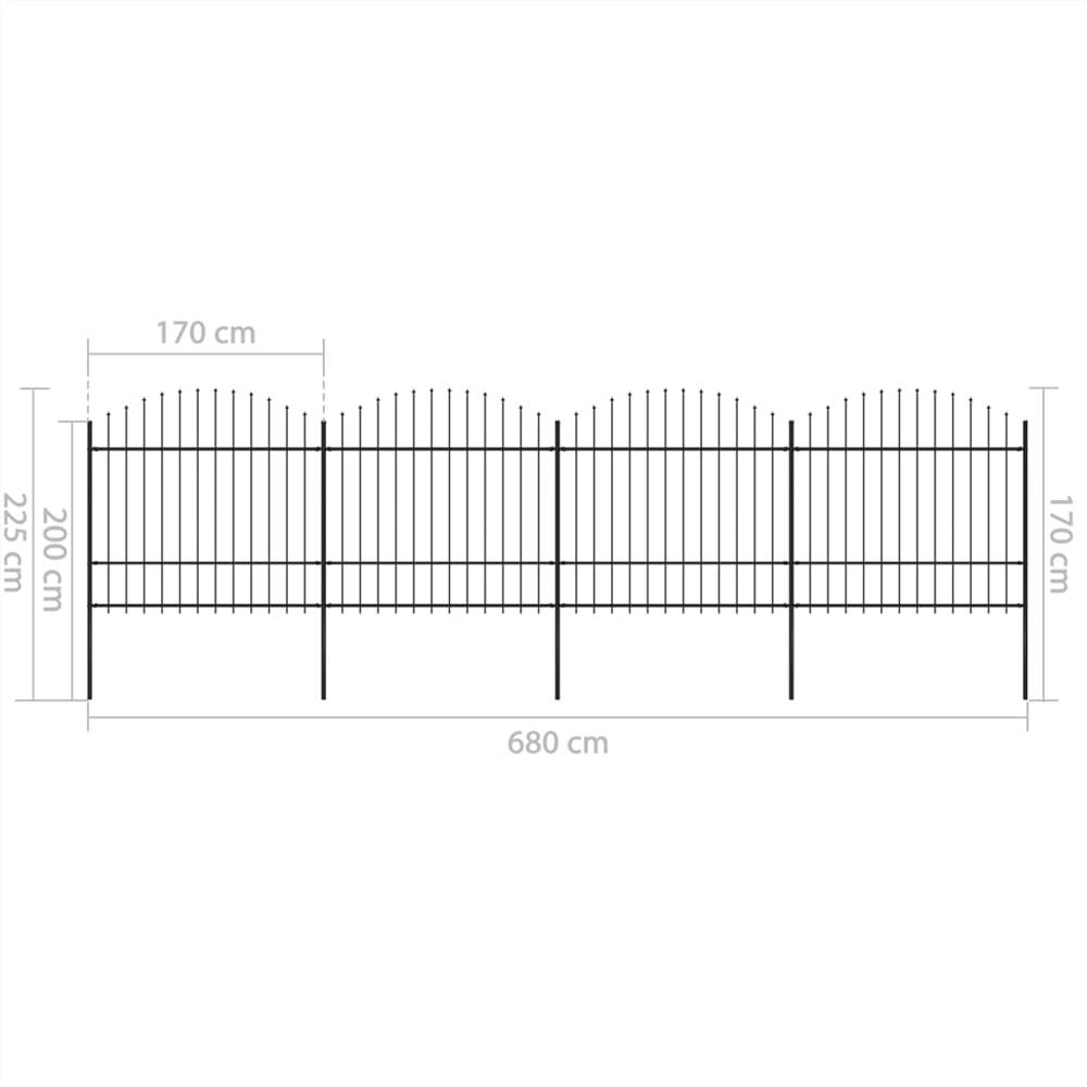 Garden Fence with Spear Top Steel (1.5-1.75)x6.8 m Black