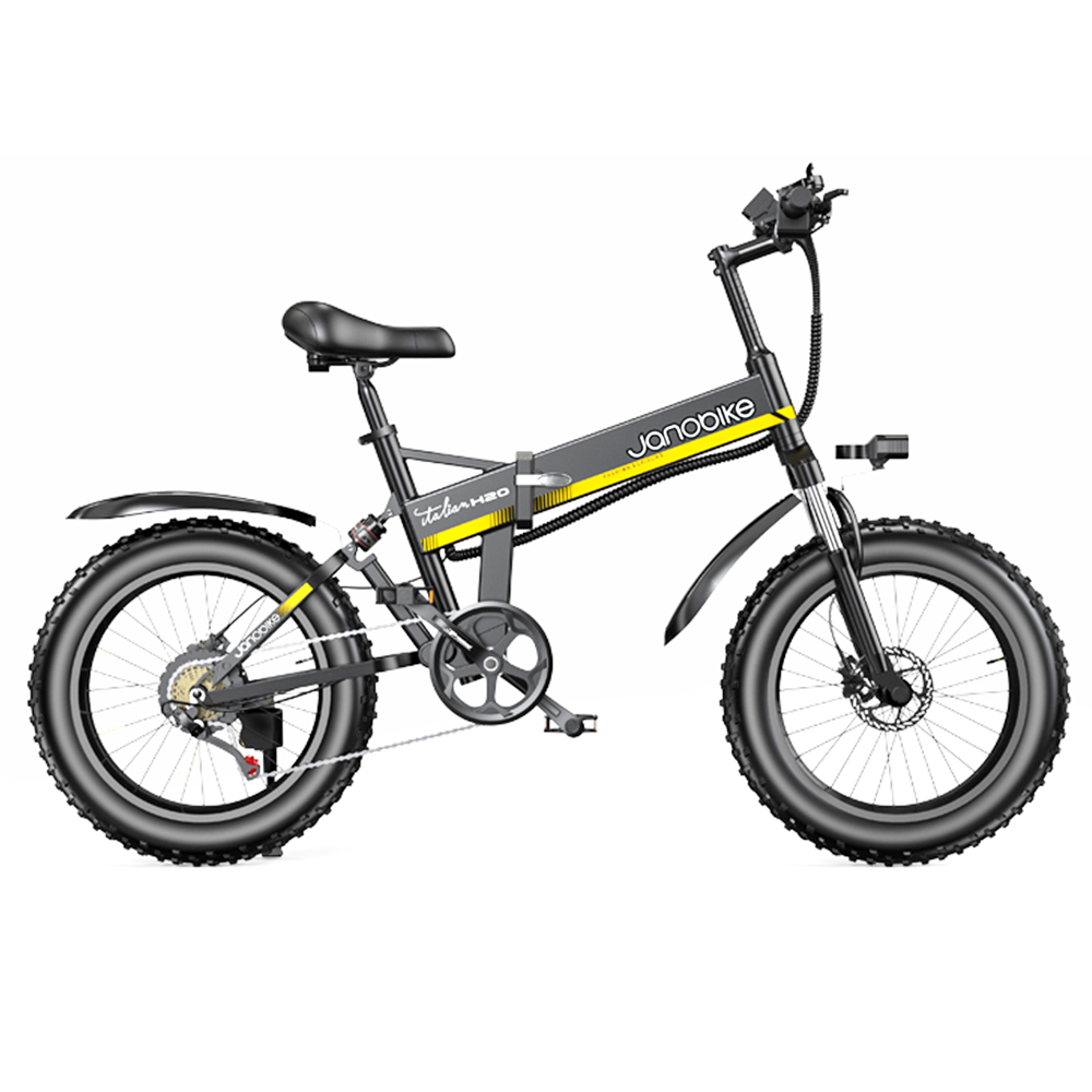 JANOBIKE H20 Electric Bicycle 48V 1000W Motor 9.6Ah Battery 20*4 Inch Tire Snow, Mountain, City Bike - Black