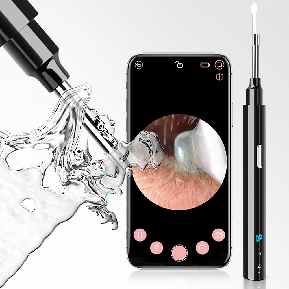 1080P Ear Wax Removal Otoscopes 360 Degree Wide Angle Visual Earwax Removal Camera Ear Cleaner Wireless Otoscope - Black