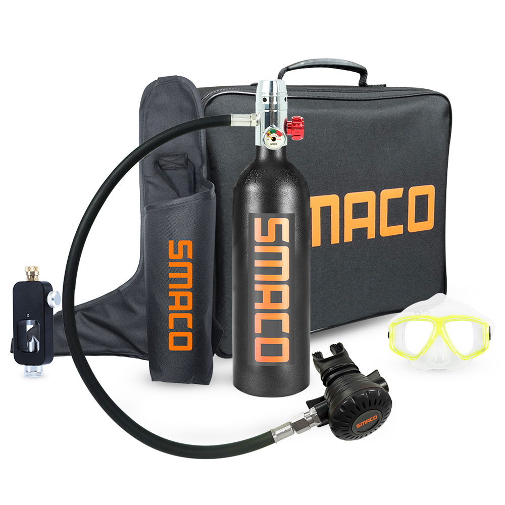 SMACO S400 1L מיני מיכל צלילה עם אישור DOT 15-20 דקות זמן שימוש תיק נייד 1L - שחור